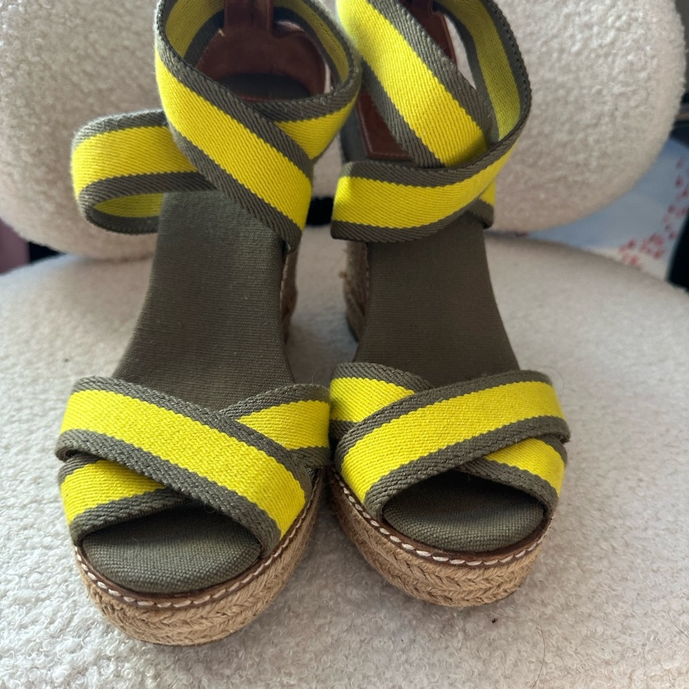 Tori Burch Yellow and Olive Women's Espadrille Sandals - Size 8B